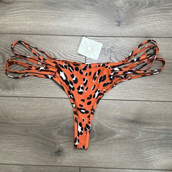 Fabletics Strappy Bikini Bottom Orange Black Animal Print Size XXL‎ - Picture 3 of 10
